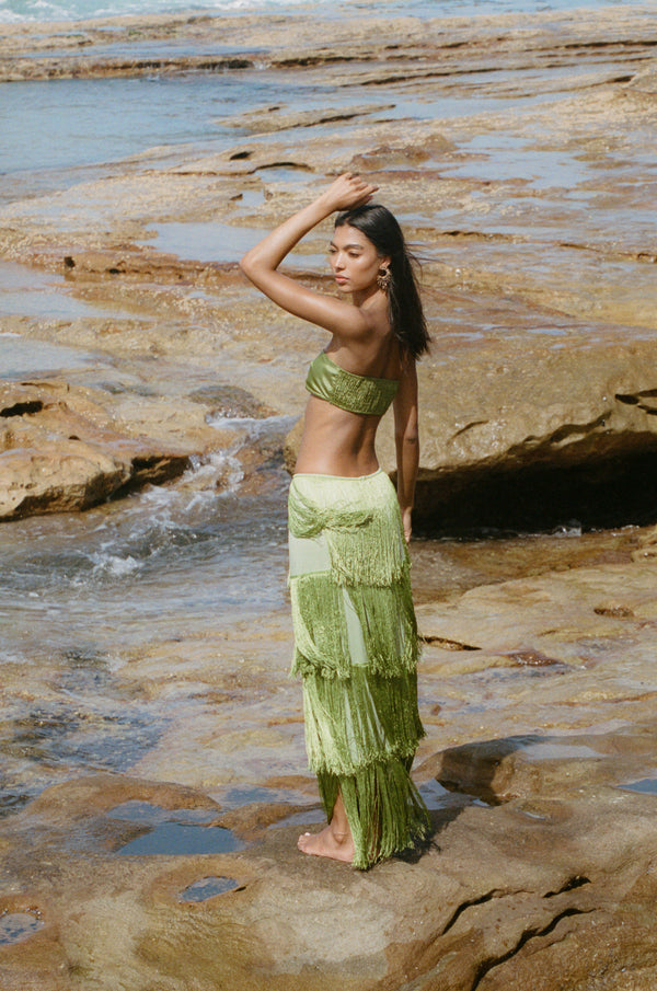 Señorita Green Maxi Skirt and Bandeau Top Set